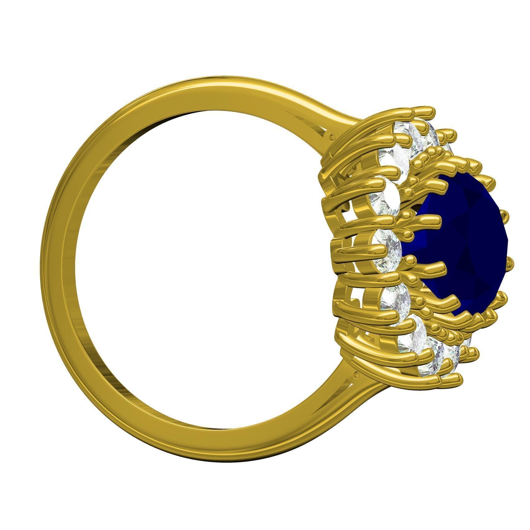 Oval Stone and Round Diamond Cluster Engagement Ring 3D print model_7