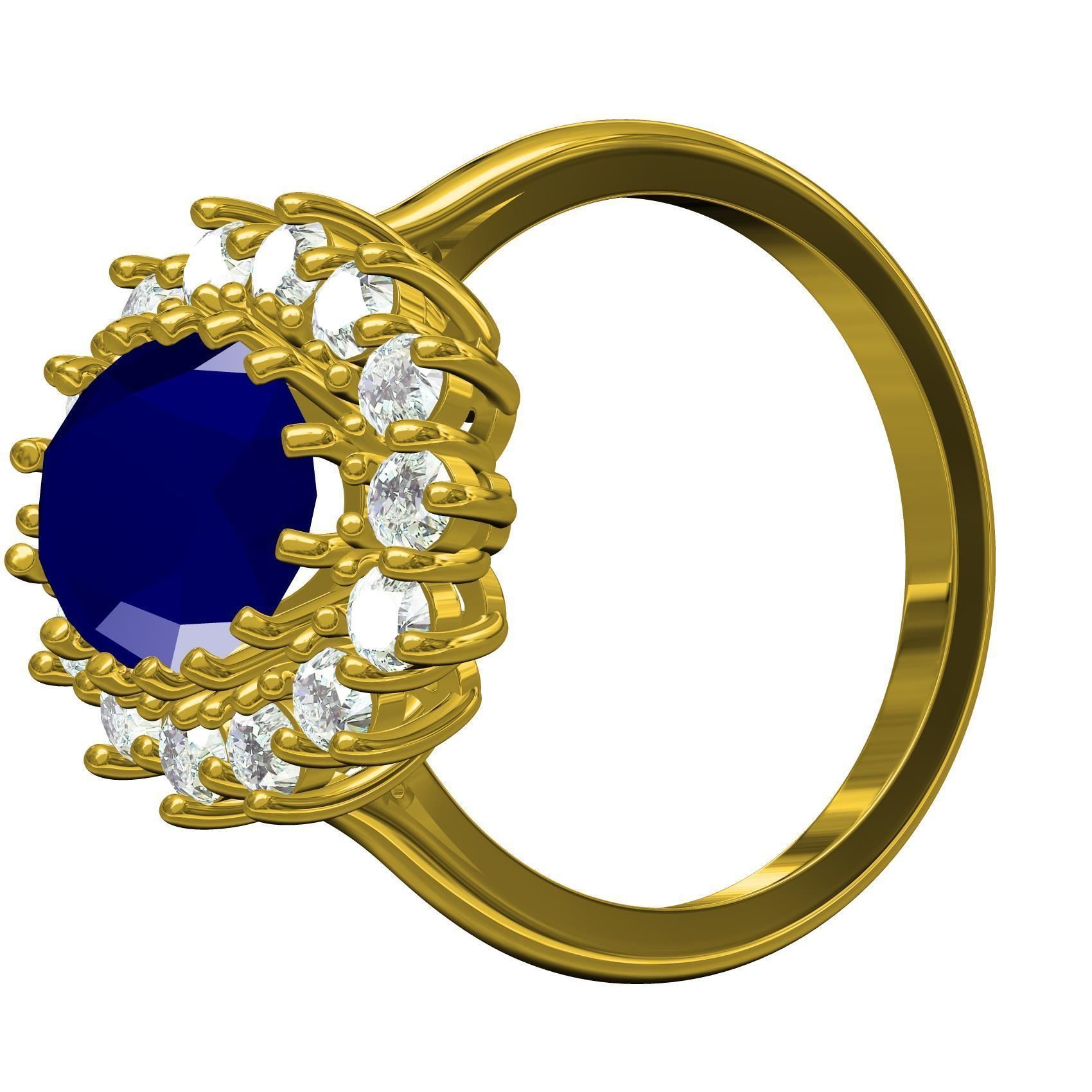 Oval Stone and Round Diamond Cluster Engagement Ring 3D print model_6