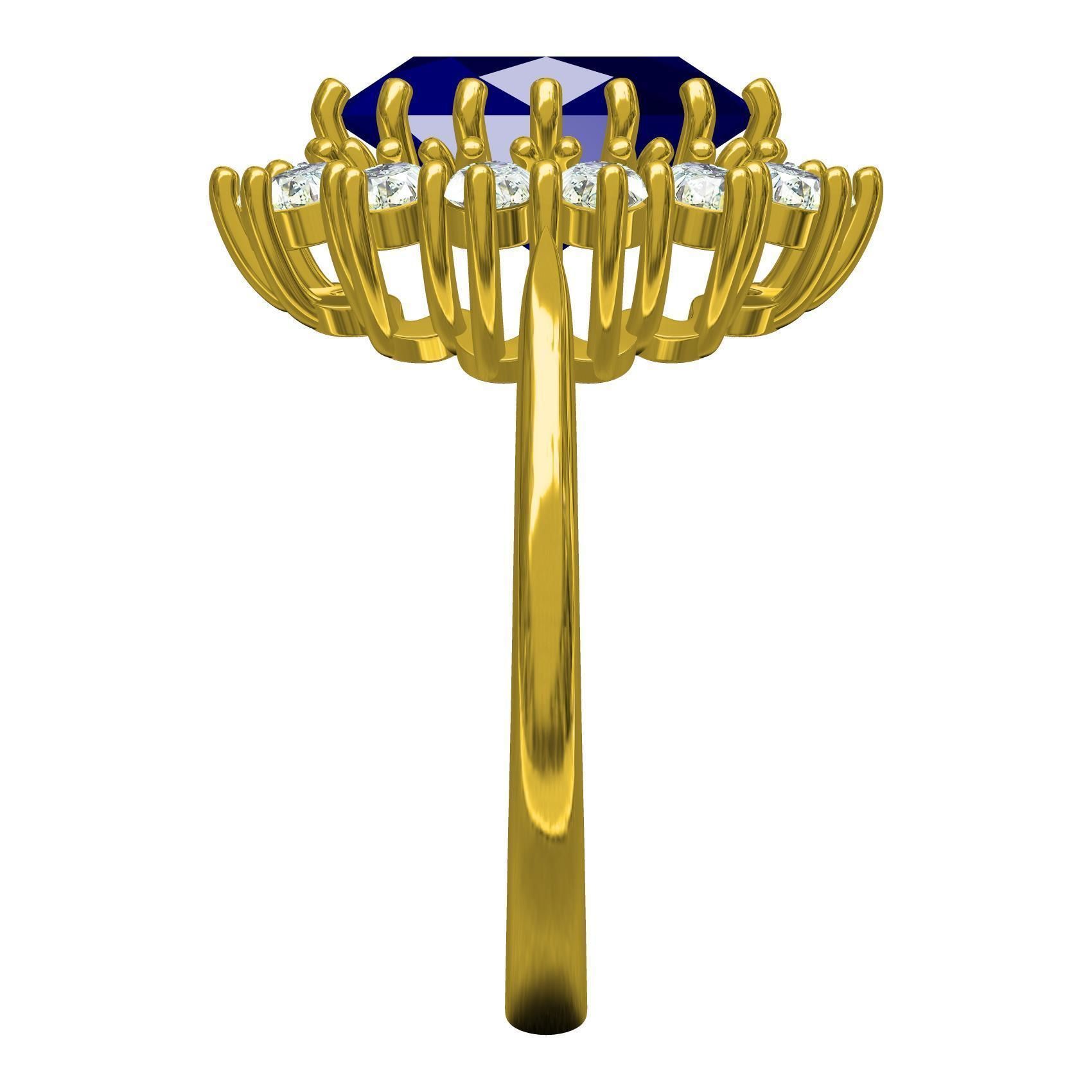 Oval Stone and Round Diamond Cluster Engagement Ring 3D print model_4