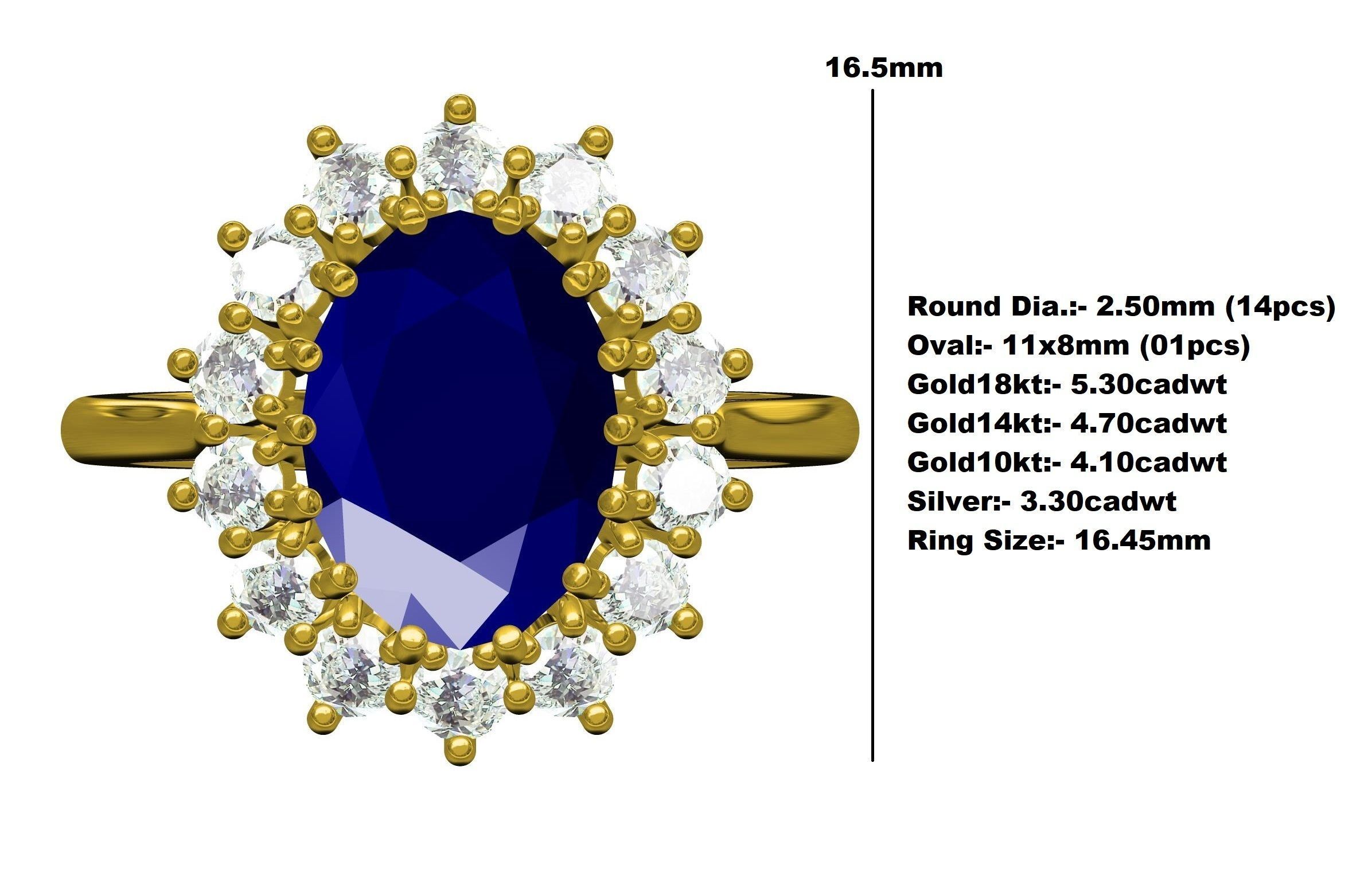 Oval Stone and Round Diamond Cluster Engagement Ring 3D print model_12