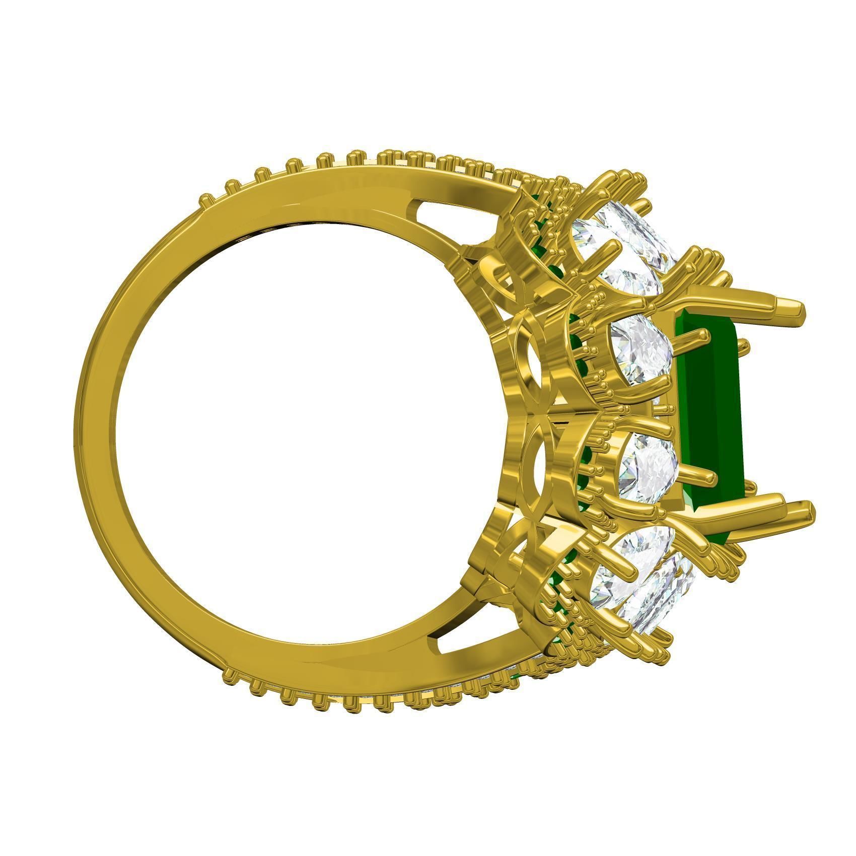Green Emerald Stone and Pear Diamond Cluster Engagement Ring 3D print model_7