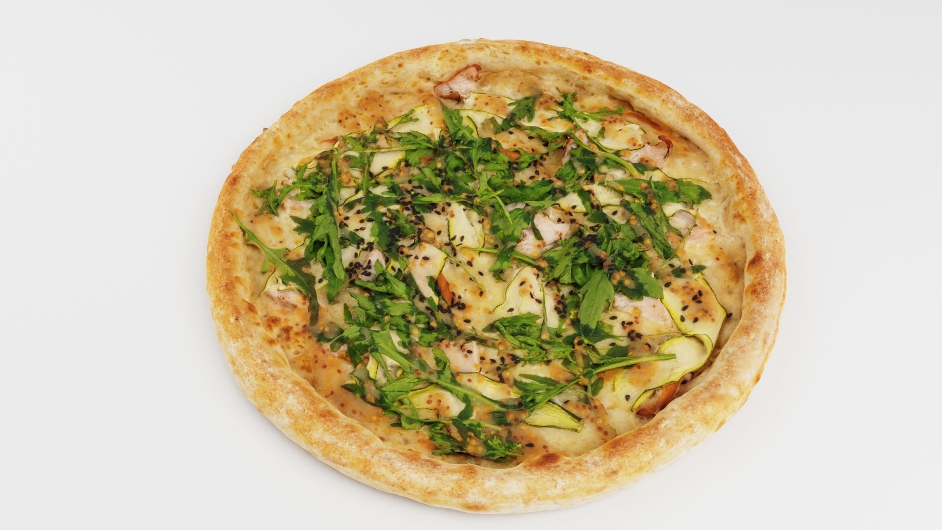 Pizza with arugula meat and cheese 3D model_2