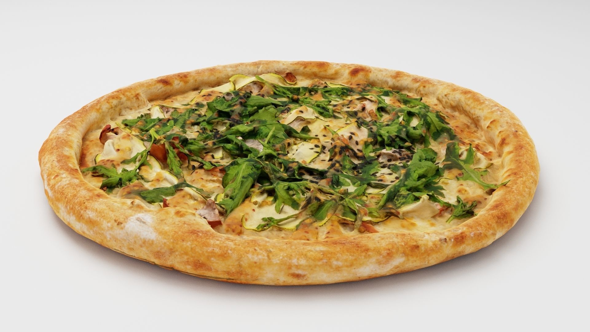 Pizza with arugula meat and cheese 3D model_1