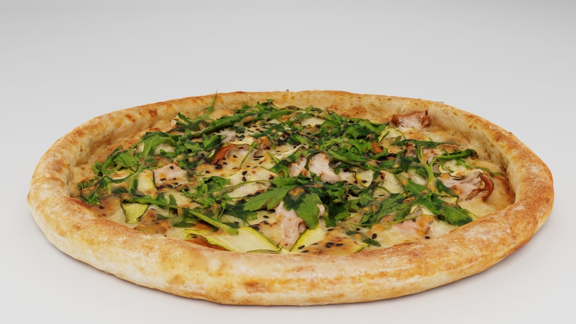 Pizza with arugula meat and cheese 3D model_3