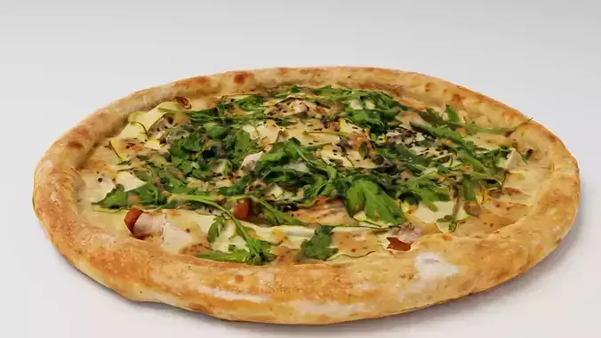 Pizza with arugula meat and cheese 3D model