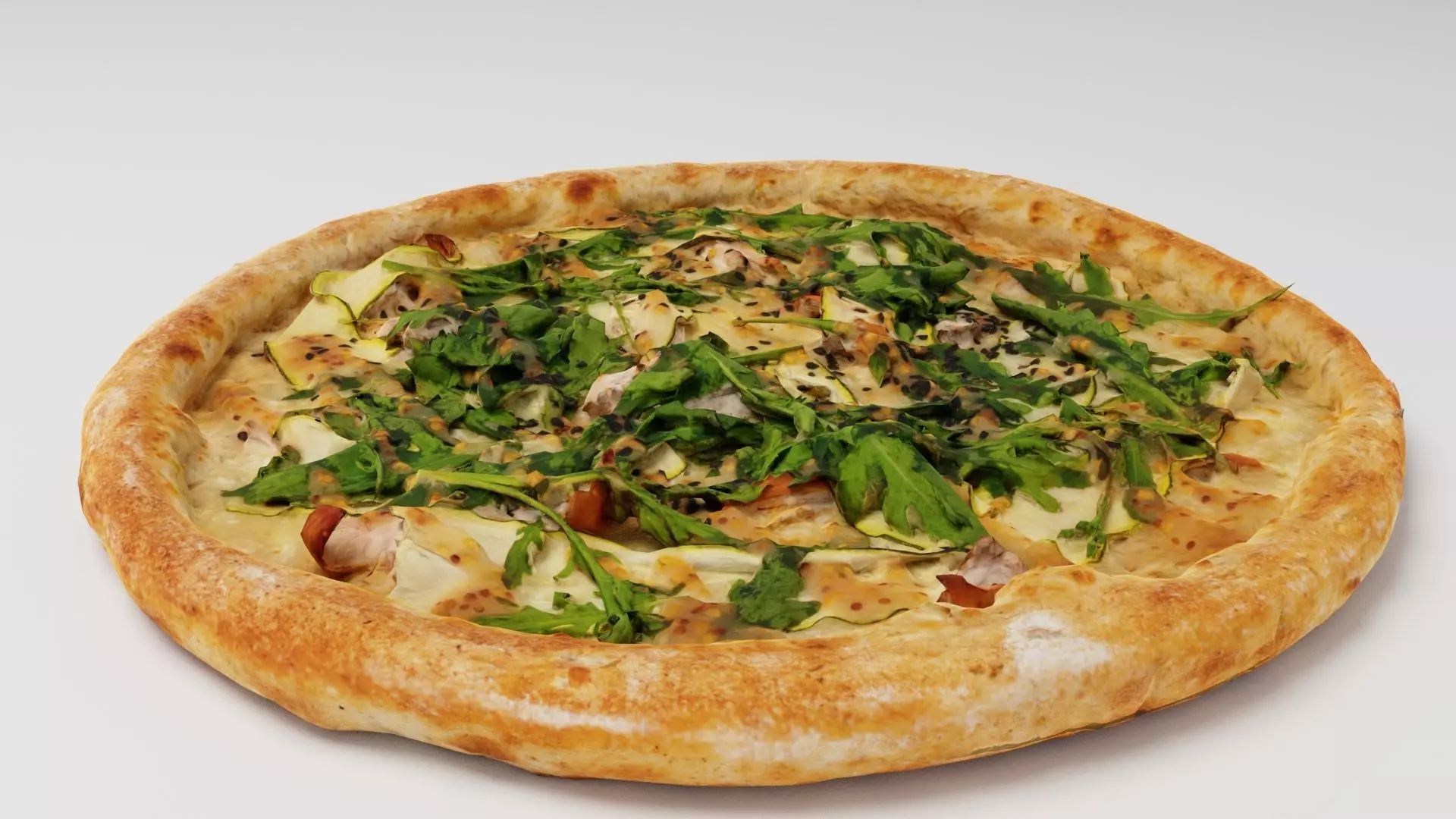 Pizza with arugula meat and cheese 3D model_0