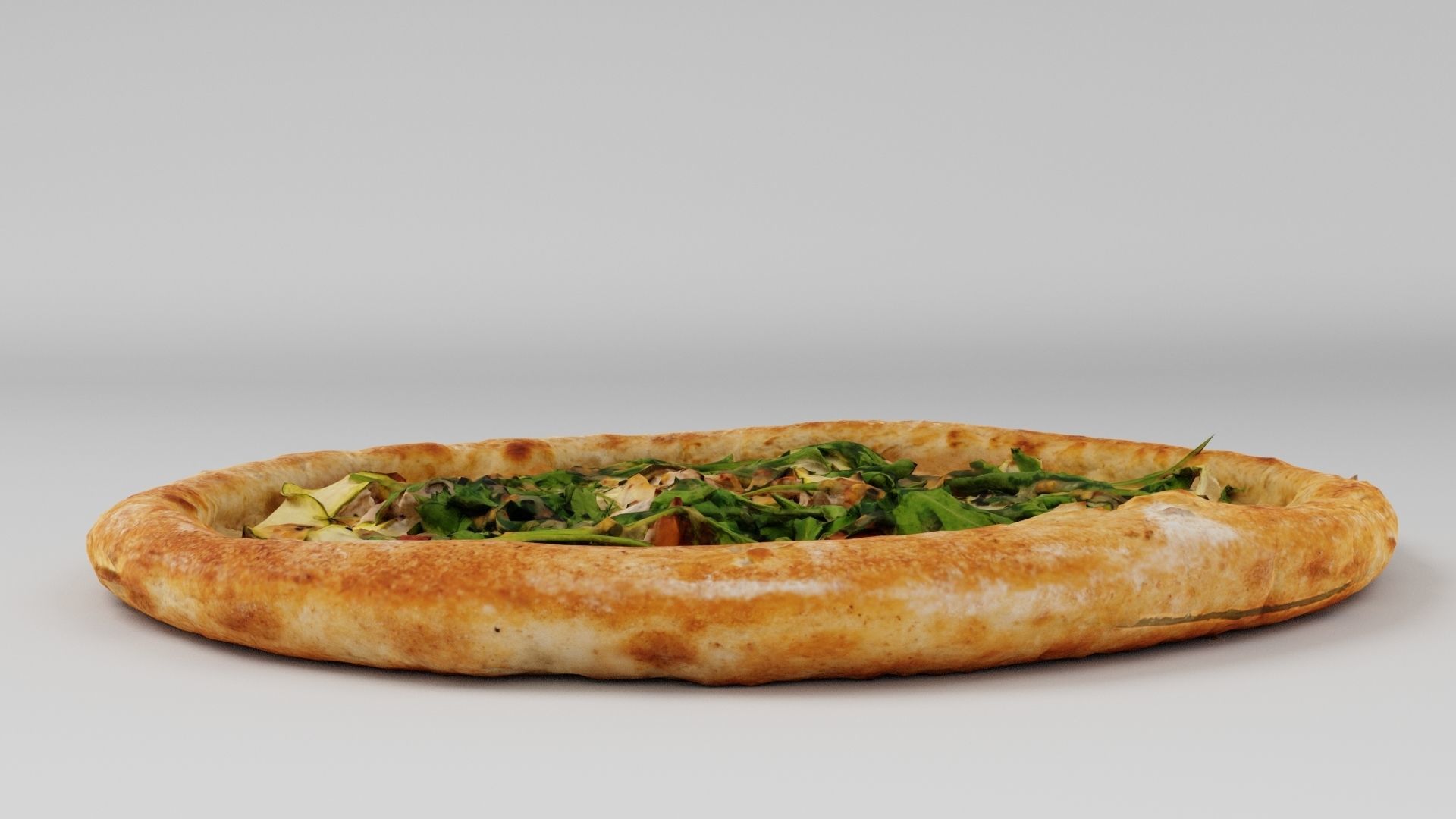Pizza with arugula meat and cheese 3D model_4