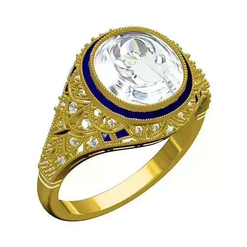 Unique Cushion Diamond Art Deco Ring