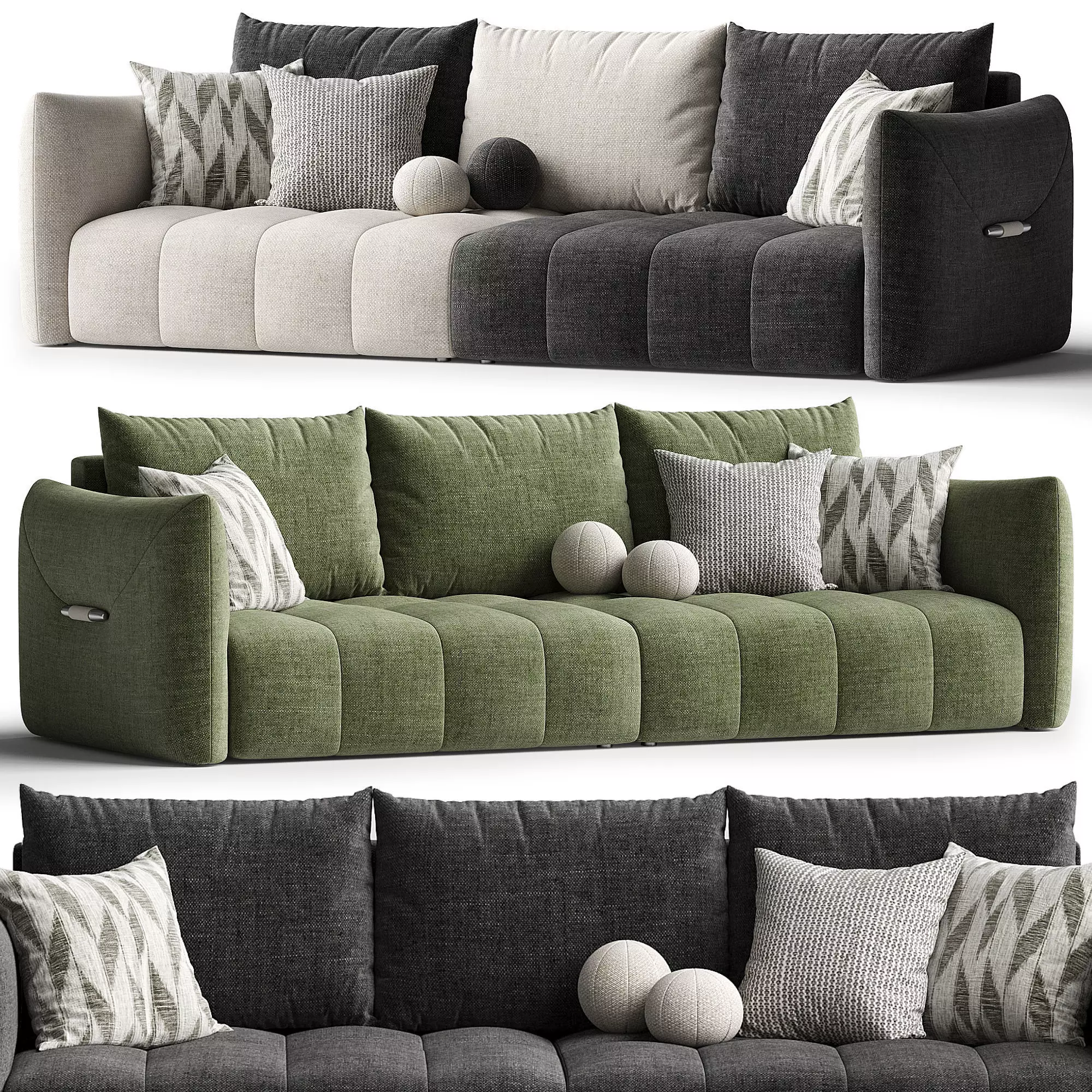 Beige Flannel Square Arm Sofa Low-poly 3D model