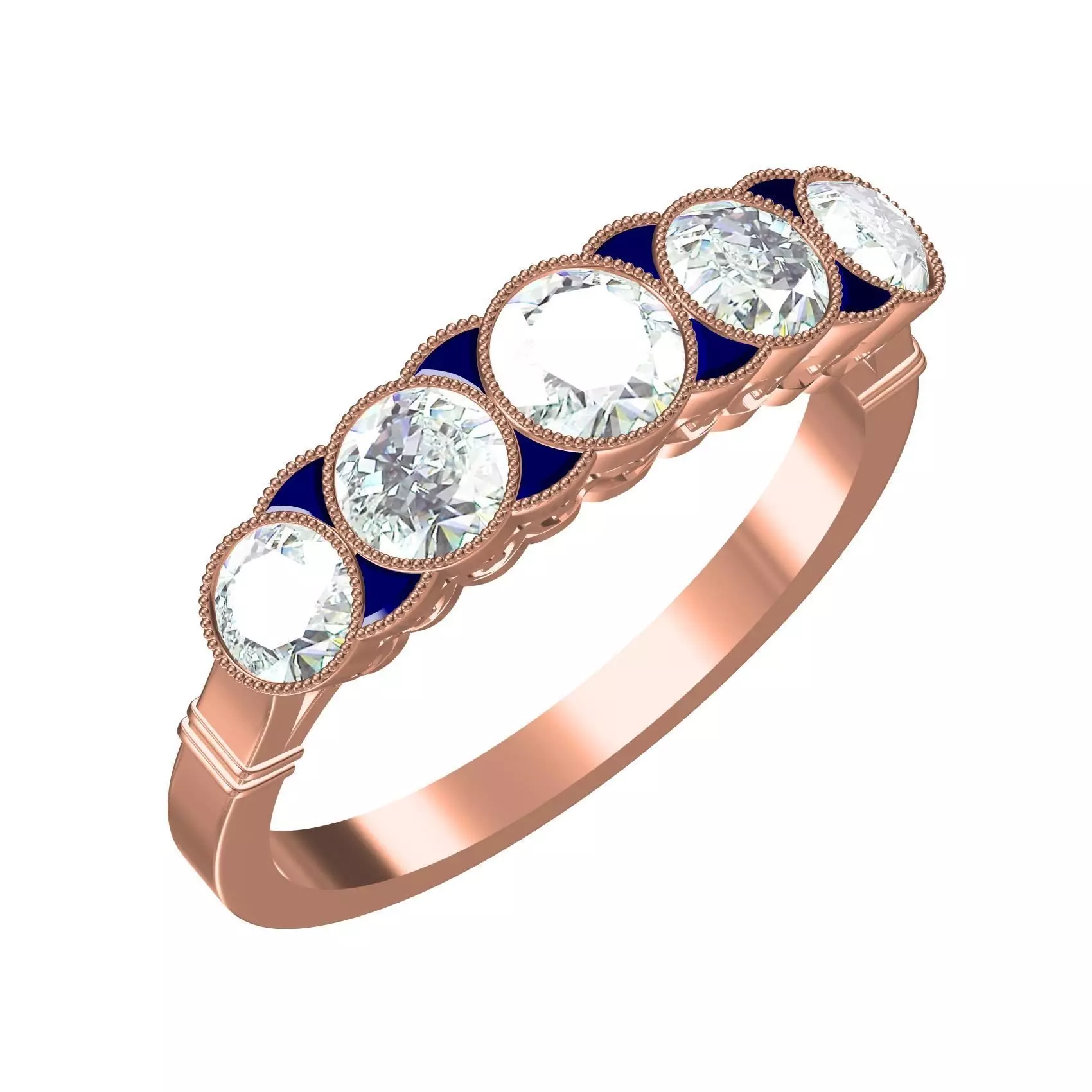 Five Stone Bezel Set Milgrain Engagement Ring 3D print model