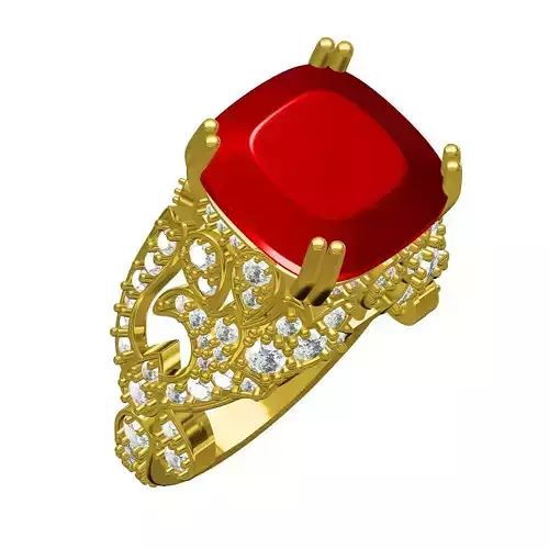 Antique Cushion Stone Floral Design Cocktail Ring