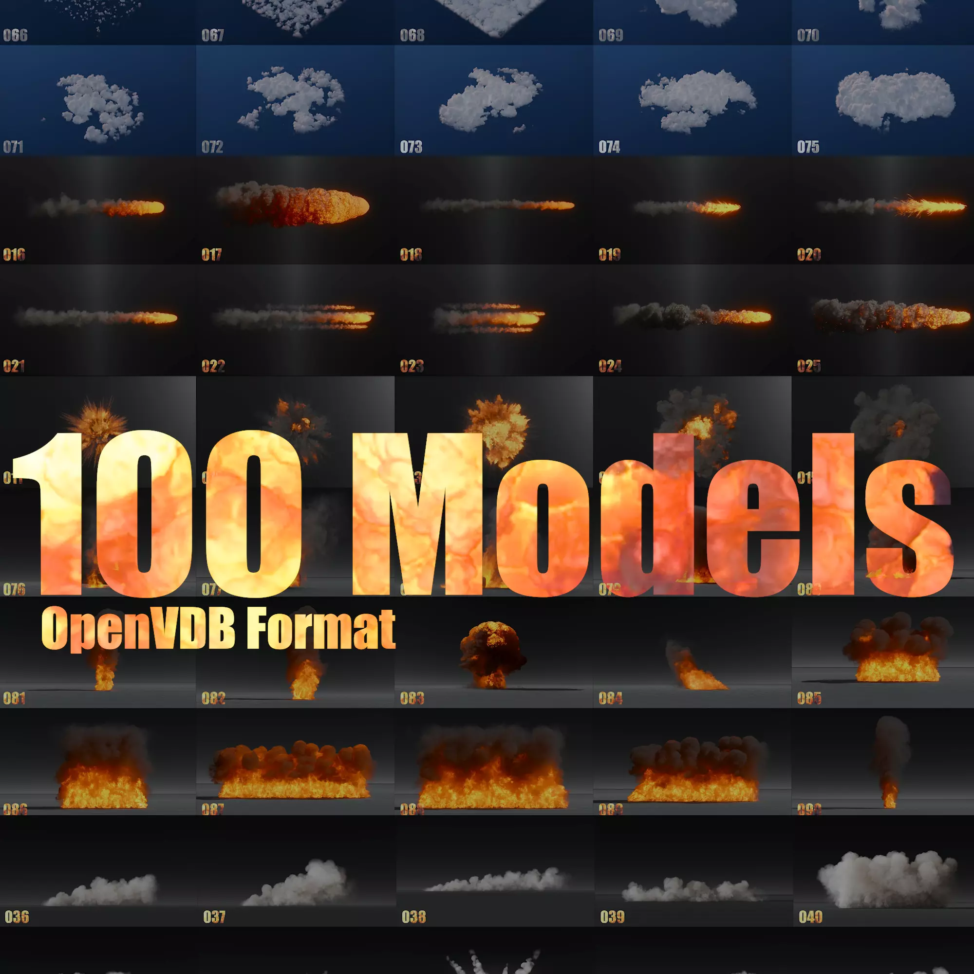 100 Model 3D Fire Smoke Explosions Clouds Collection 3D model_0