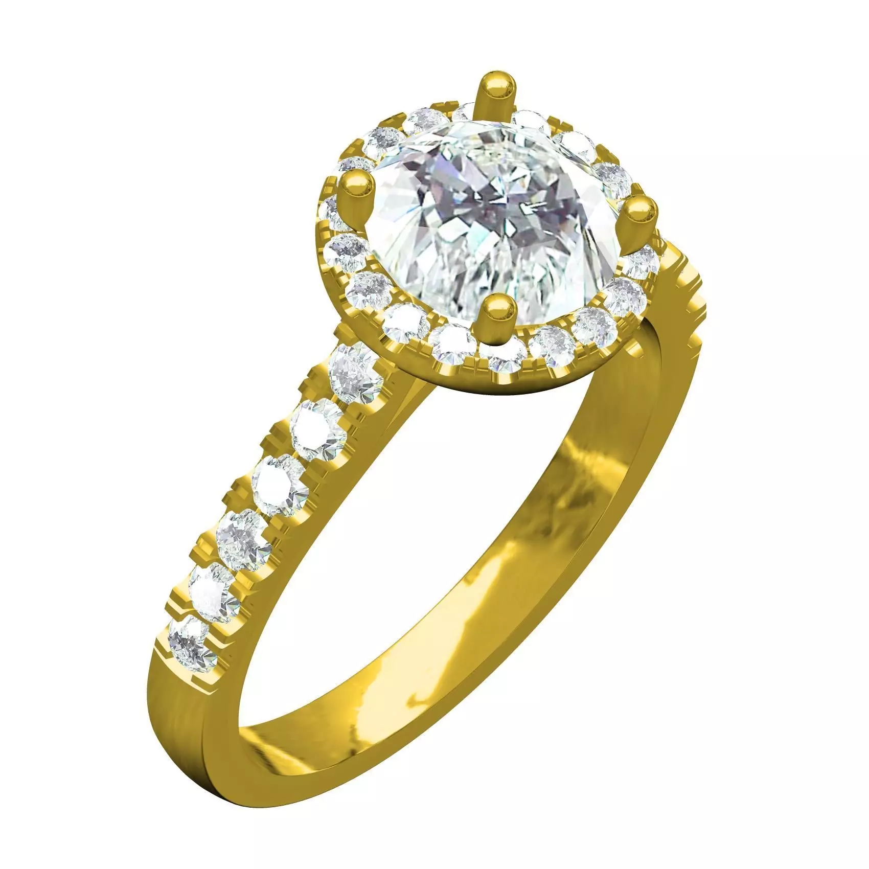 Round Diamond Halo Micro Prong Set Cathedral Engagement Ring 3D print model