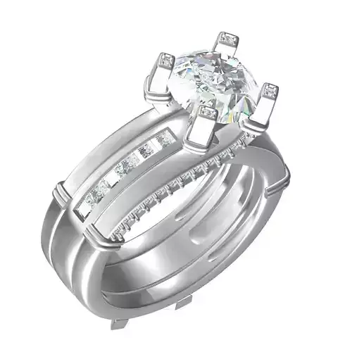 Round and Princess Diamond Wedding Ring Set