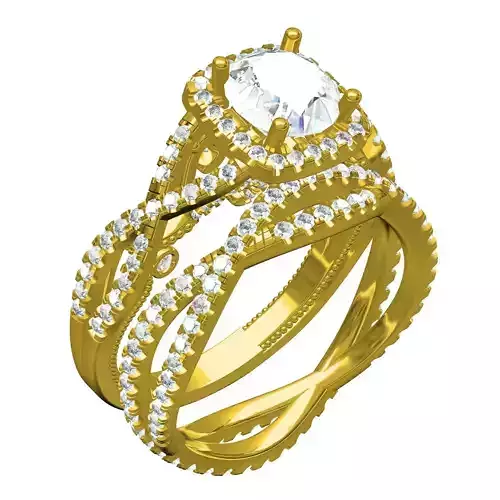 Antique Round Diamond Square Halo Twisted Shank Ring Set