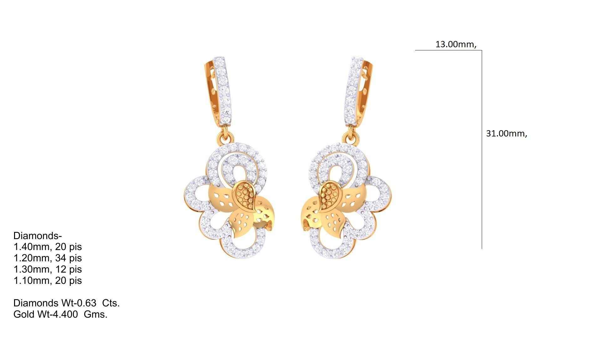 High Jewelry Earrings 3dm stl 3dm stl obj mtl 3mf details 3D print model_1