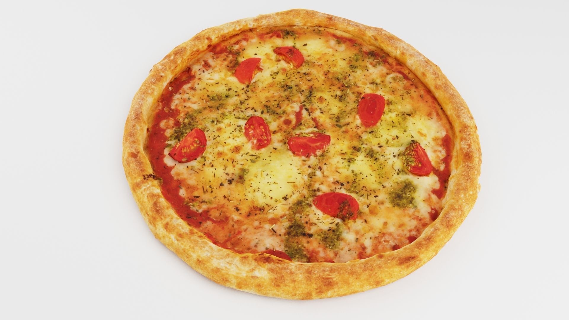 Vegetarian Pizza with cherry tomatoes and cheese 3D model_1