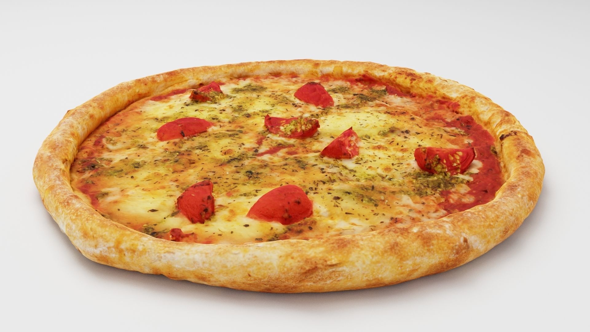 Vegetarian Pizza with cherry tomatoes and cheese 3D model_2