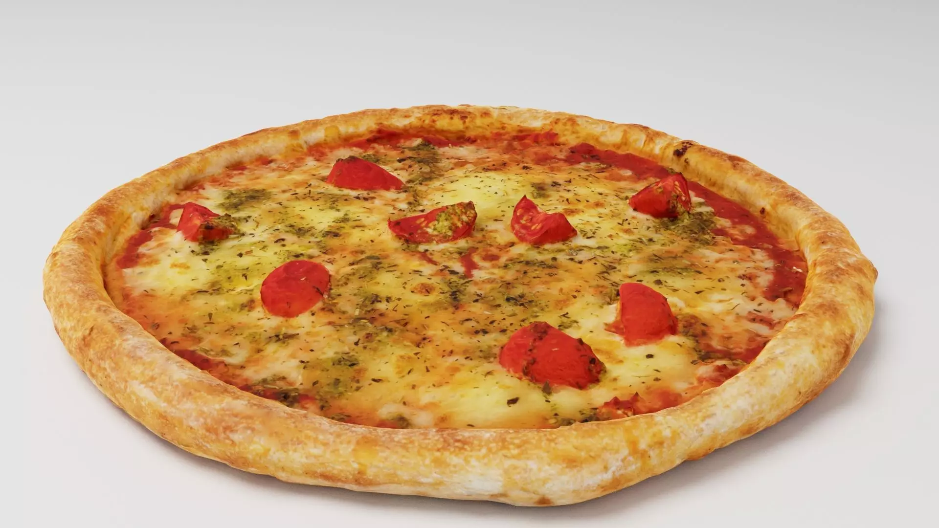 Vegetarian Pizza with cherry tomatoes and cheese 3D model_0