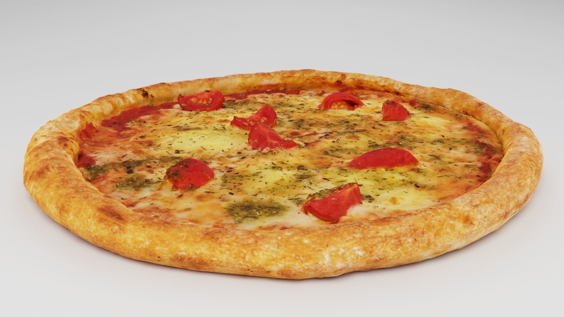 Vegetarian Pizza with cherry tomatoes and cheese 3D model_3