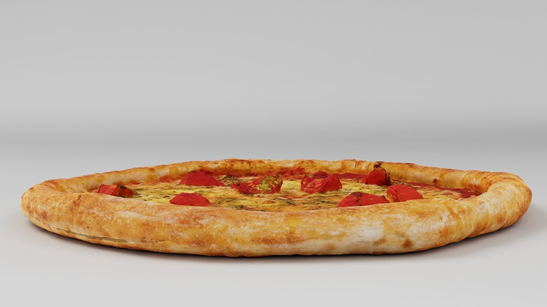 Vegetarian Pizza with cherry tomatoes and cheese 3D model_4