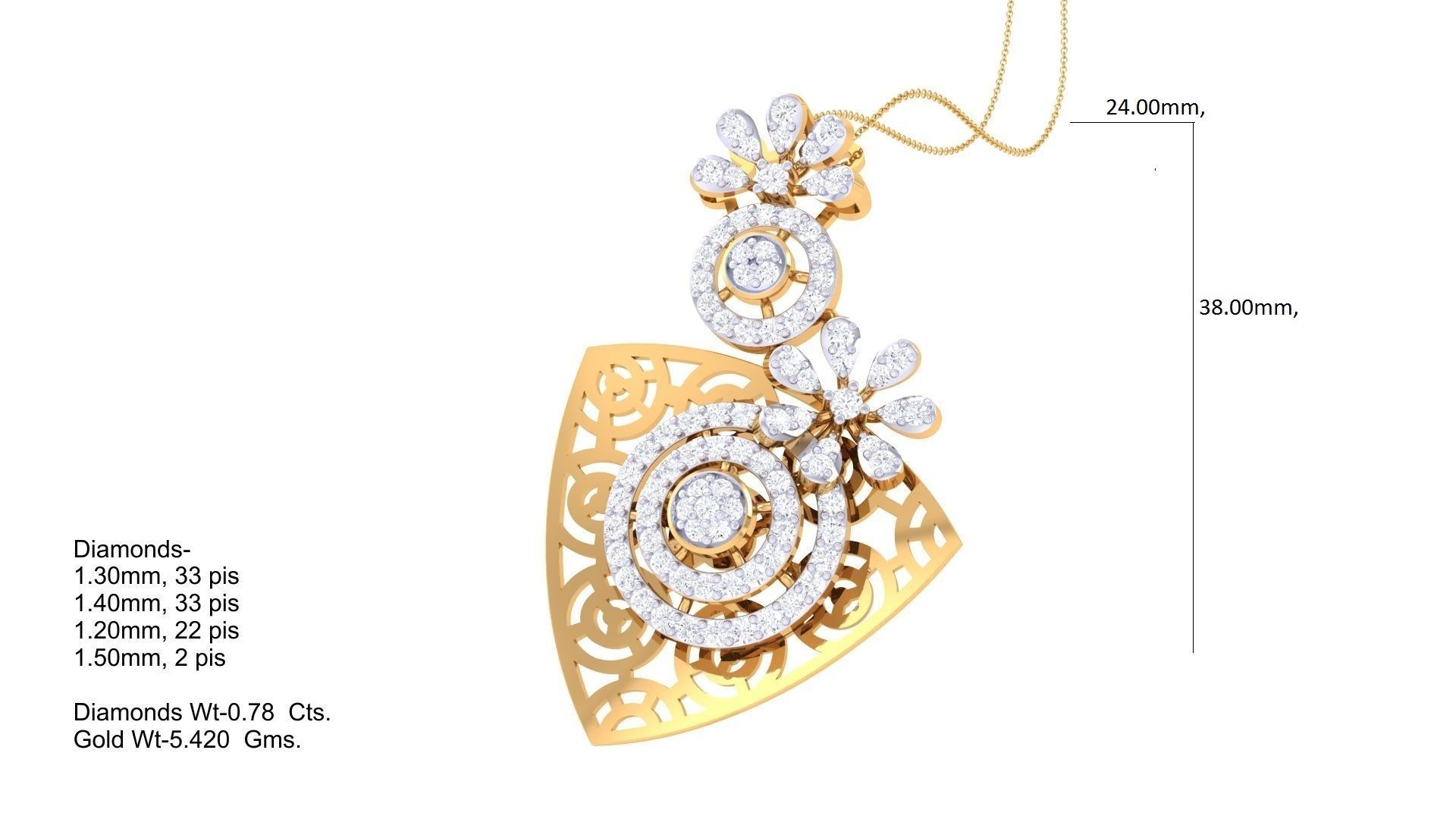 Flower High Jewelry Pendant Necklace 3dm stl 3mf obj glb render 3D print model_1