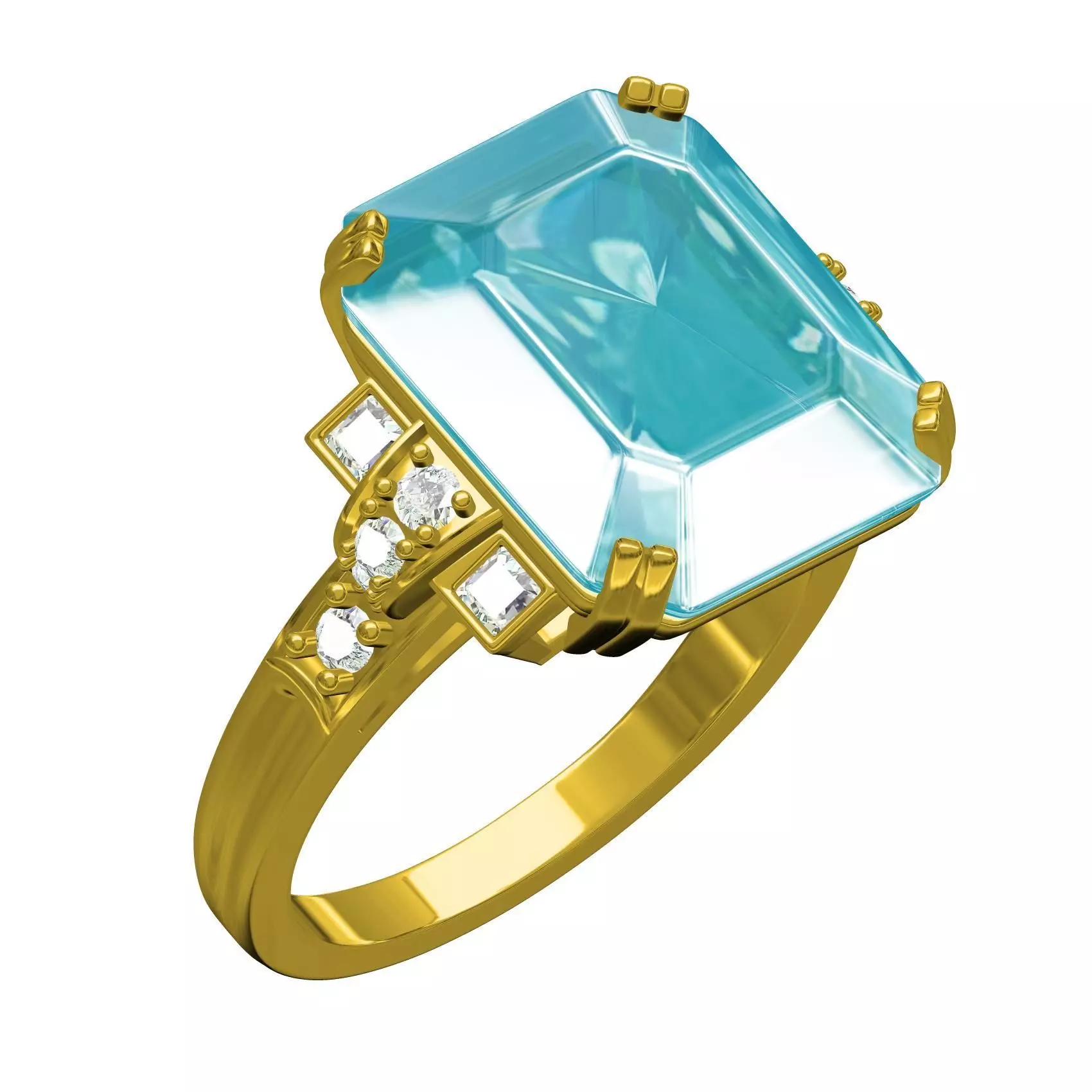 Aquamarine Round Diamond Solitaire Ring 3D print model