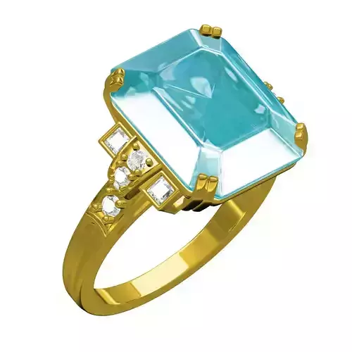 Aquamarine Round Diamond Solitaire Ring
