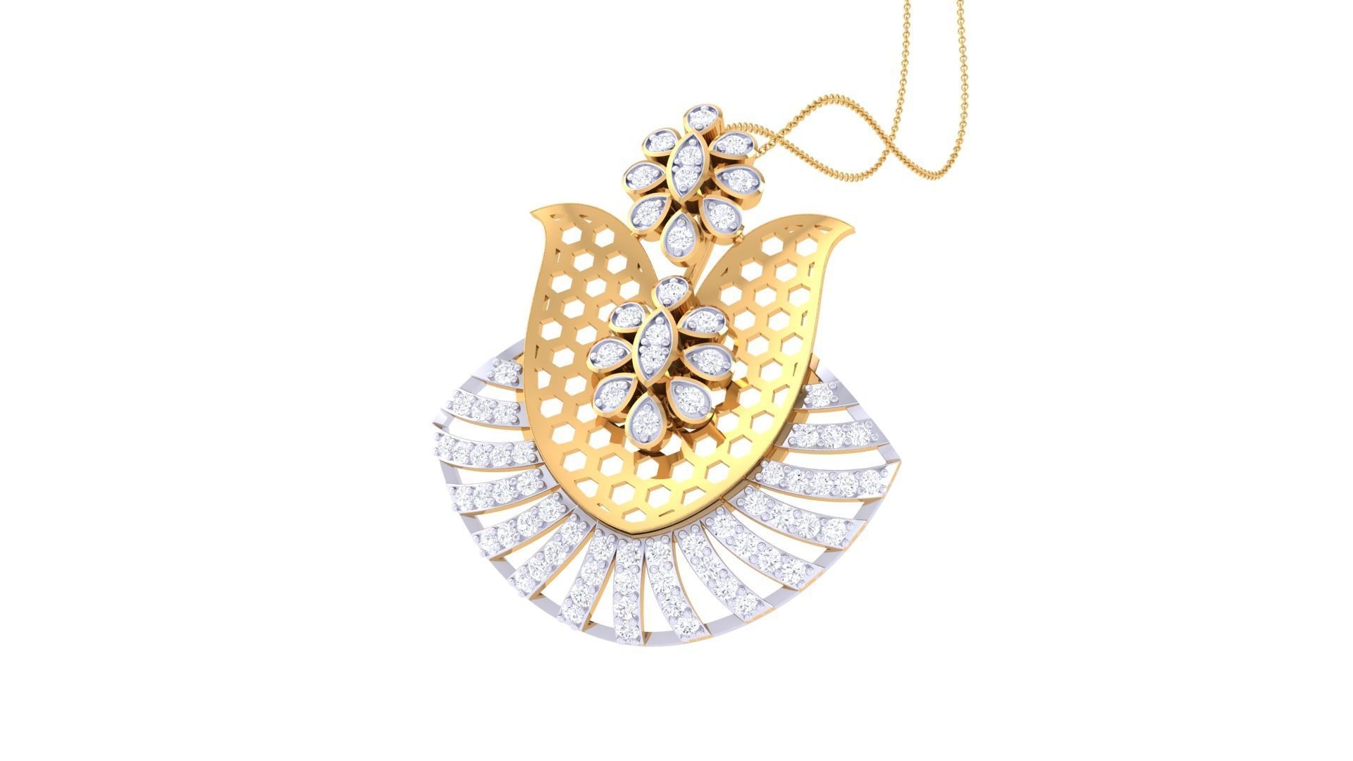 Flower High Jewelry Pendant Necklace 3dm stl 3mf obj glb render 3D print model_3