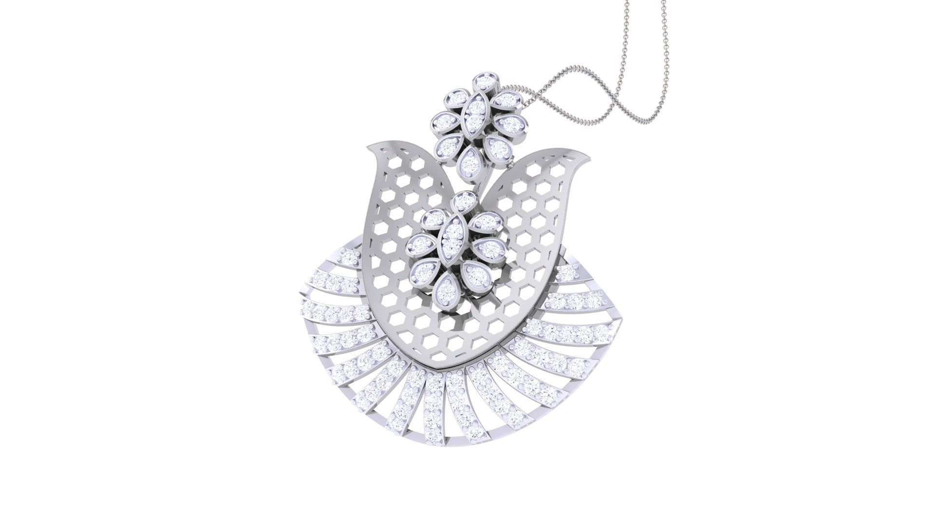 Flower High Jewelry Pendant Necklace 3dm stl 3mf obj glb render 3D print model_4