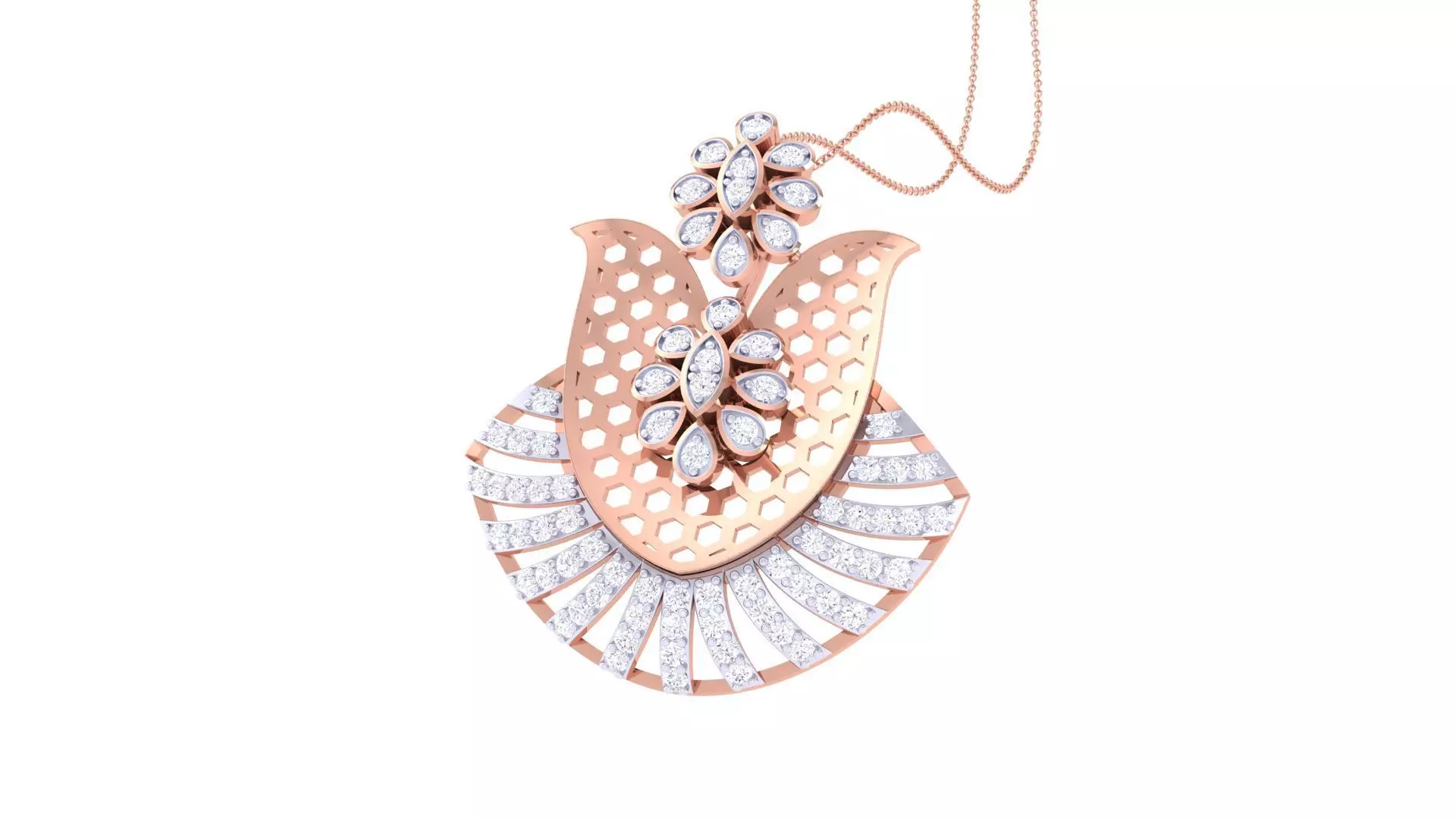 Flower High Jewelry Pendant Necklace 3dm stl 3mf obj glb render 3D print model_0