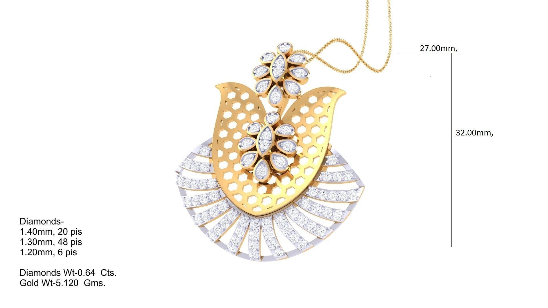 Flower High Jewelry Pendant Necklace 3dm stl 3mf obj glb render 3D print model_1