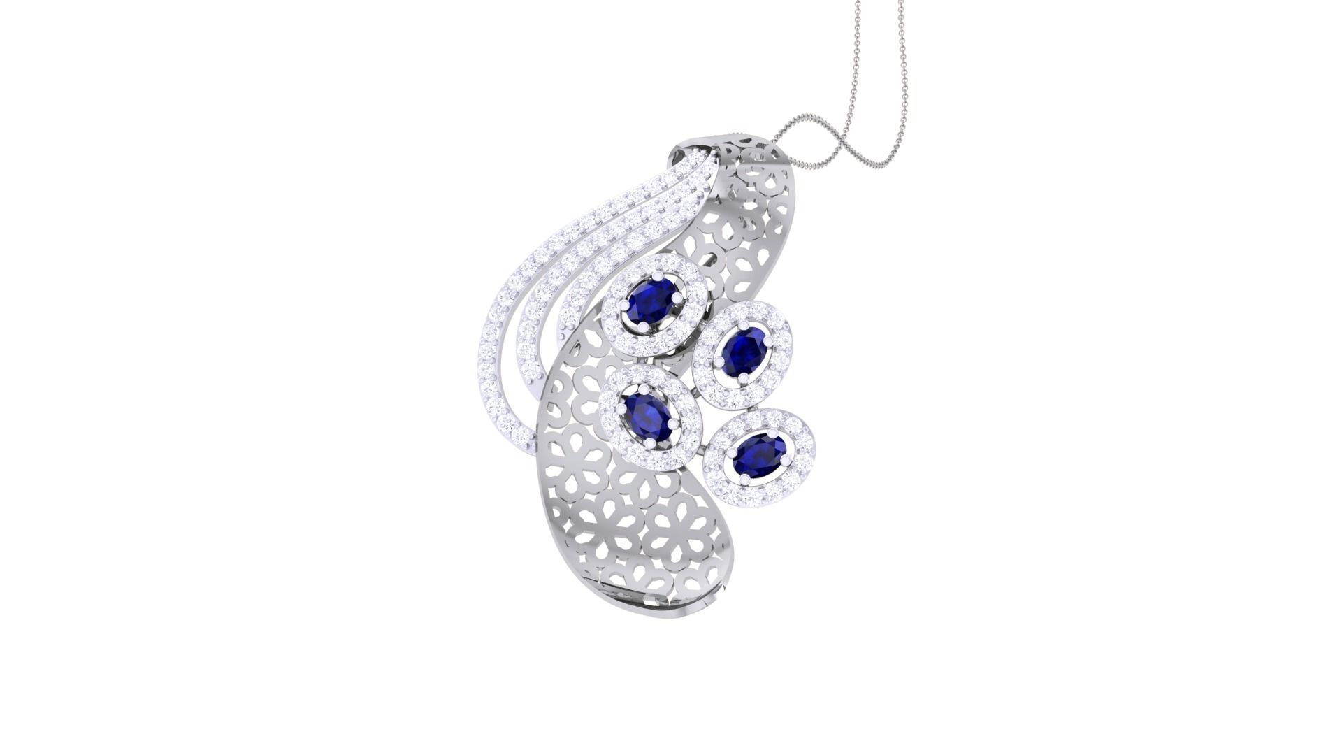 High Jewelry Pendant Necklace 3dm stl 3mf obj glb render details 3D print model_2