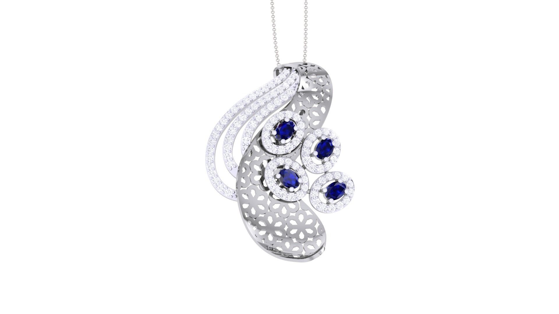 High Jewelry Pendant Necklace 3dm stl 3mf obj glb render details 3D print model_6