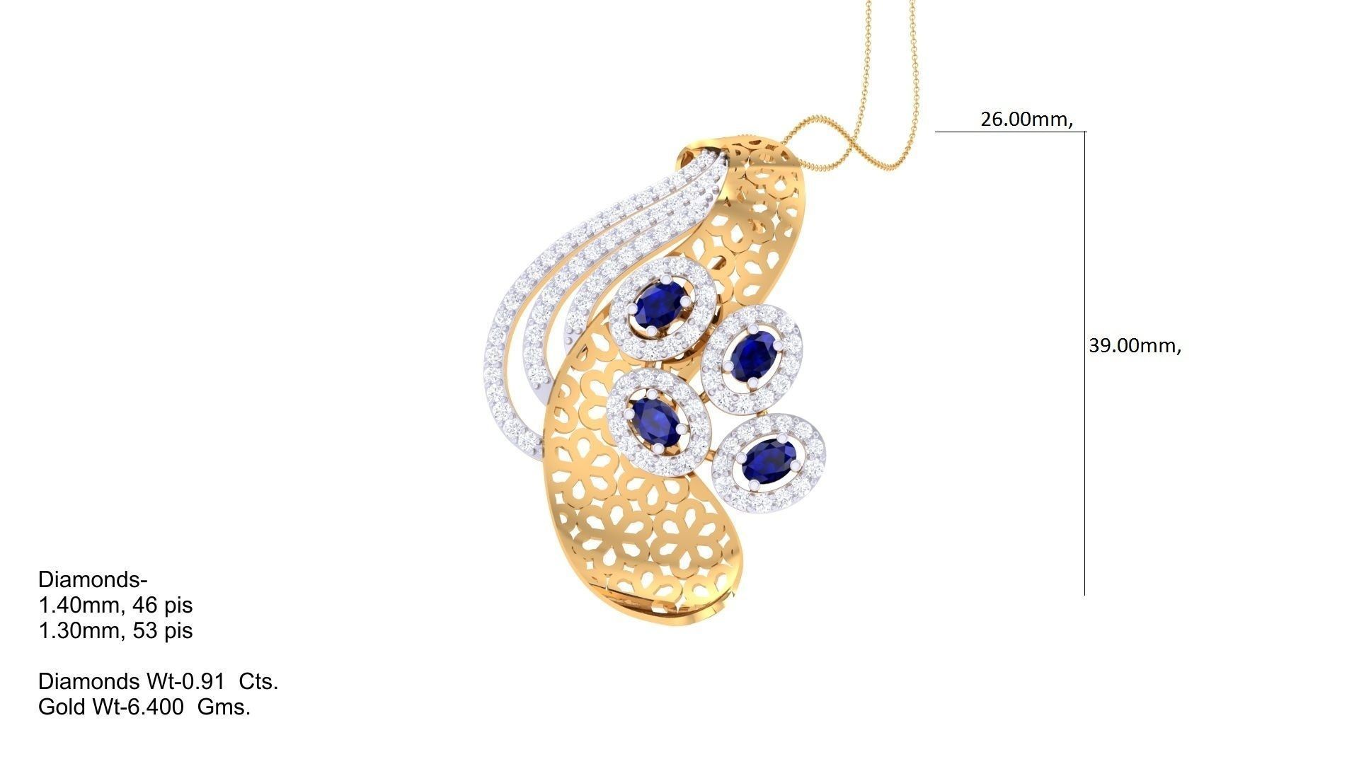 High Jewelry Pendant Necklace 3dm stl 3mf obj glb render details 3D print model_1