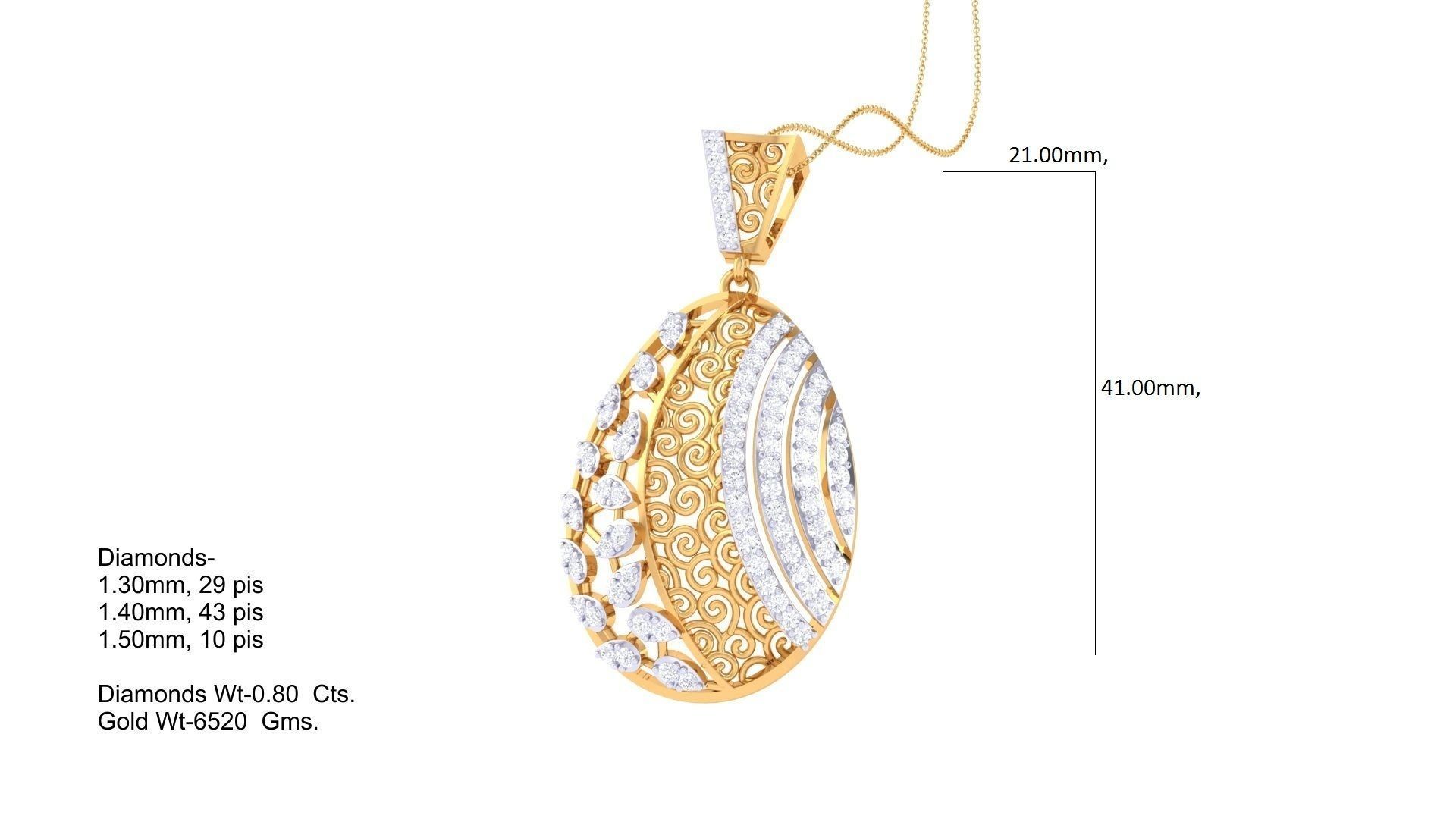 High Jewelry Pendant Necklace 3dm stl 3mf obj glb render details 3D print model_1