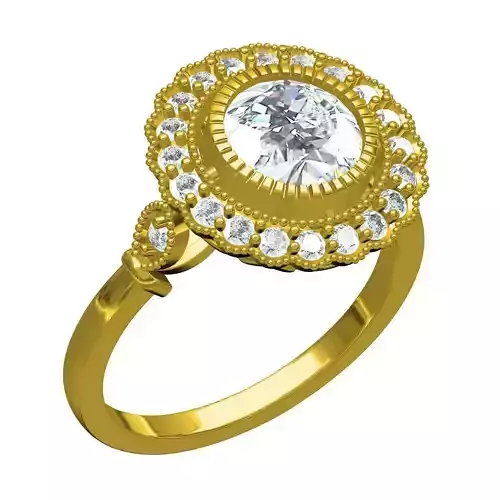 Round Diamond Floral Halo Cathedral Engagement Ring