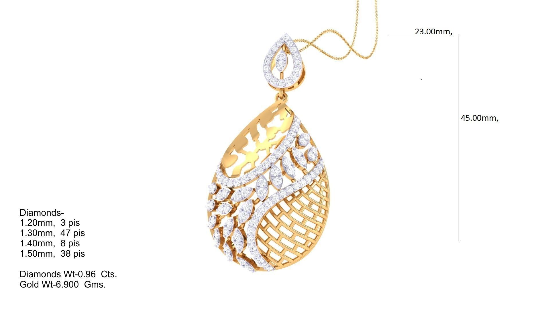 High Jewelry Pendant Necklace 3dm stl 3mf obj glb render details 3D print model_1