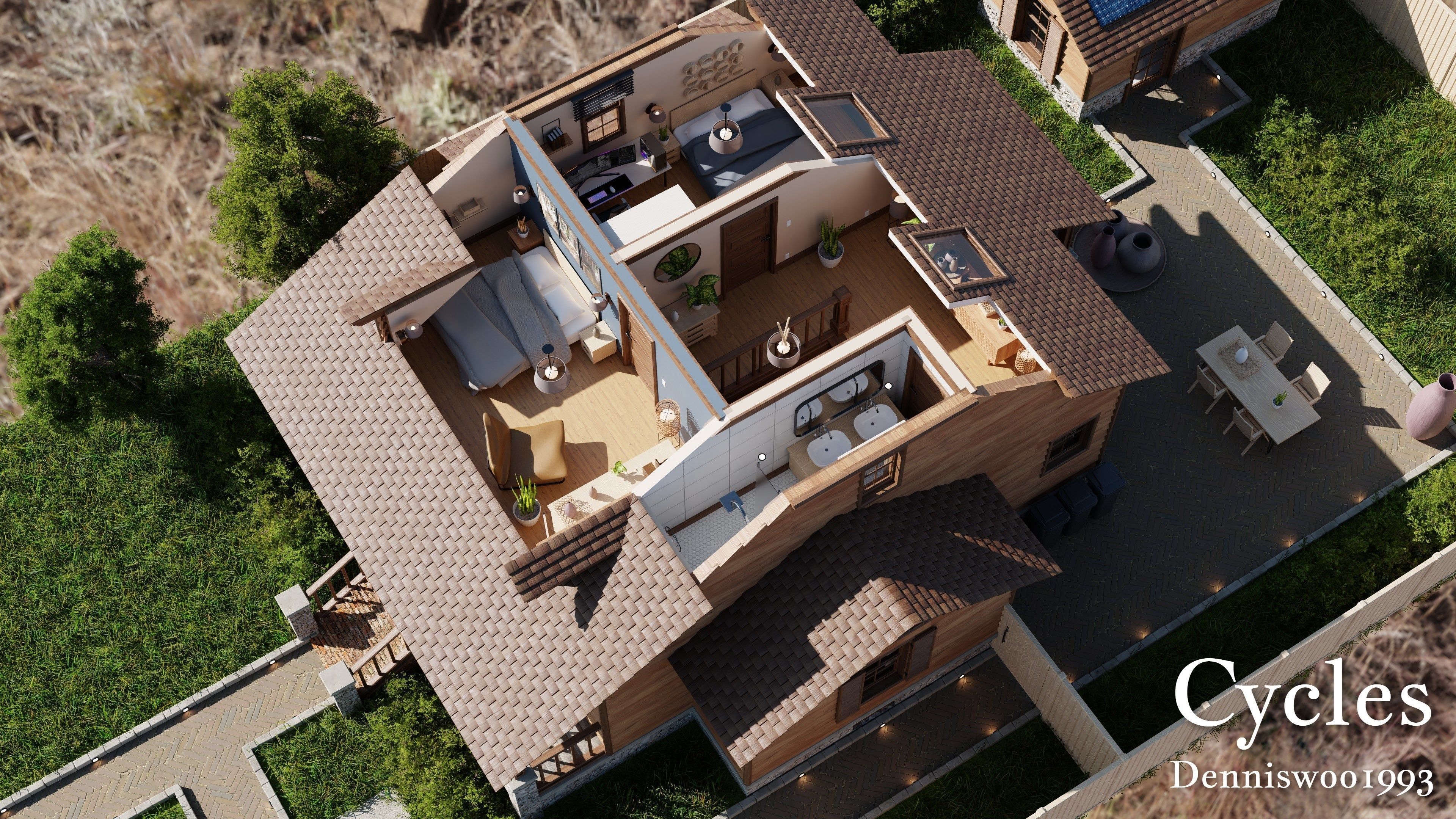 Modular Classic Style American House 7 Low-poly 3D model_7