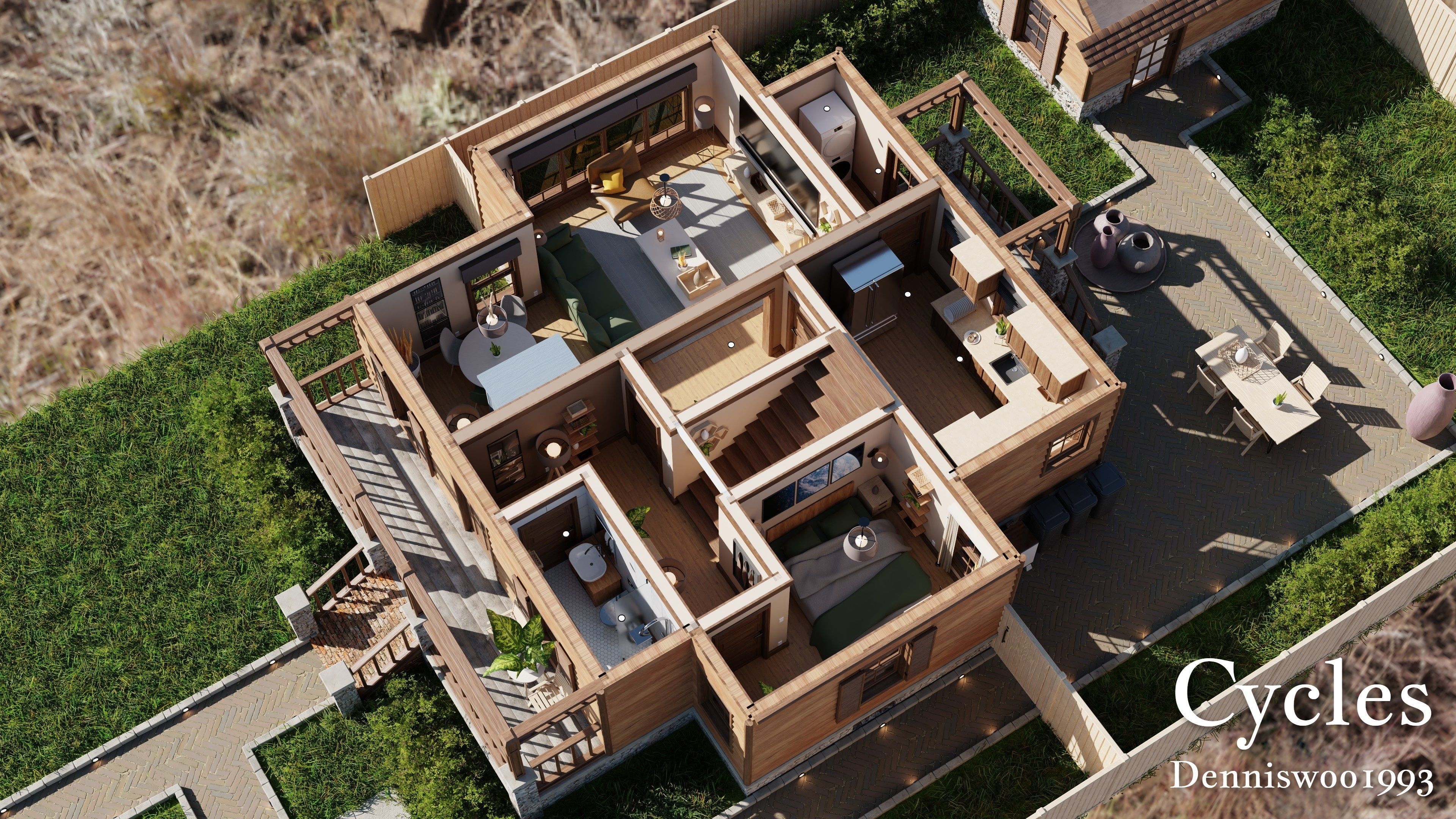 Modular Classic Style American House 7 Low-poly 3D model_5