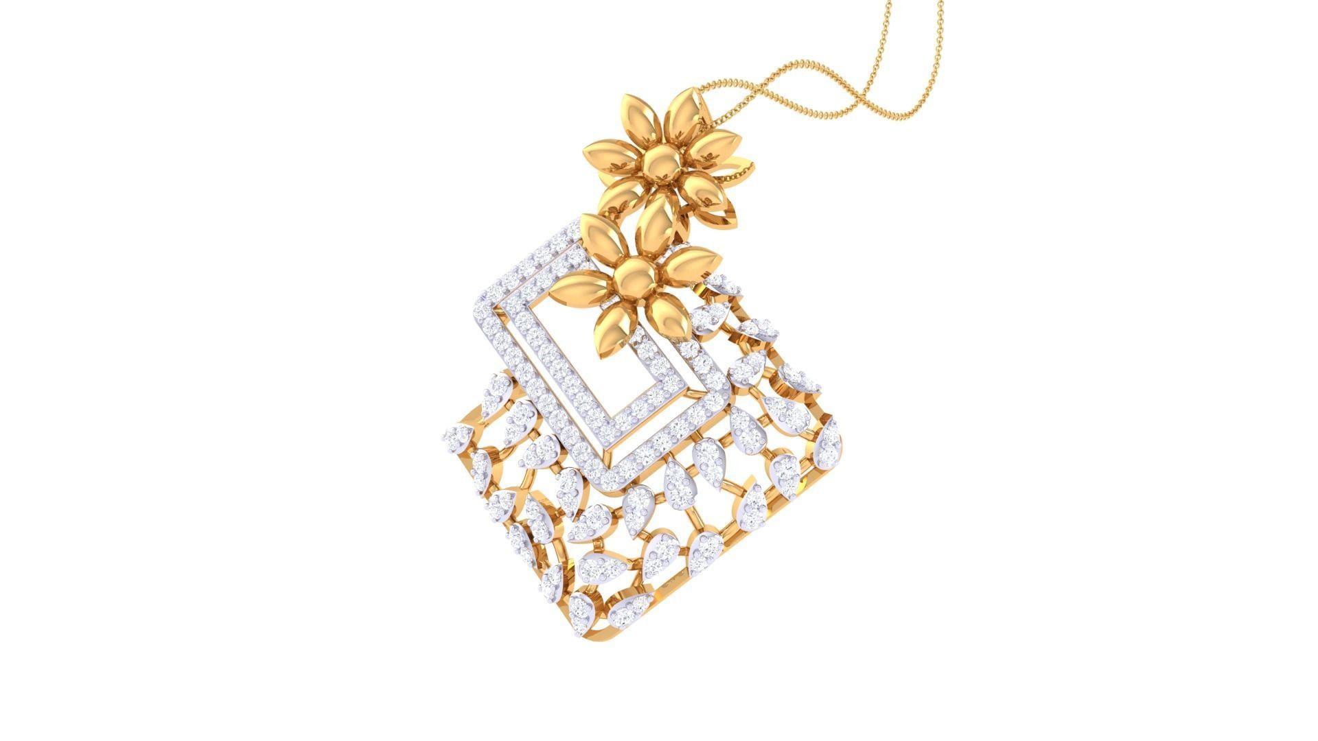 Flower High Jewelry Pendant Necklace 3dm stl 3mf obj glb render 3D print model_3