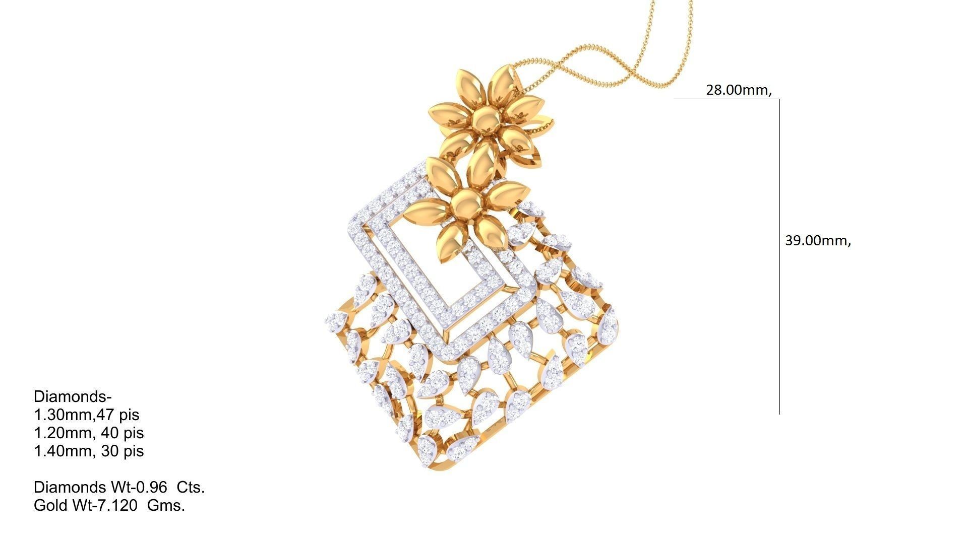 Flower High Jewelry Pendant Necklace 3dm stl 3mf obj glb render 3D print model_1