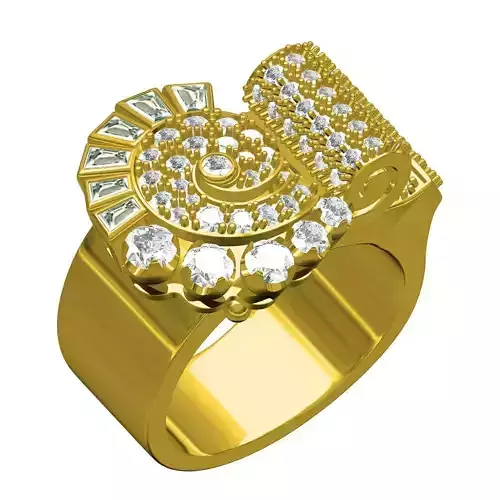 Unique Round Diamond and Baguette Stone Cocktail Ring