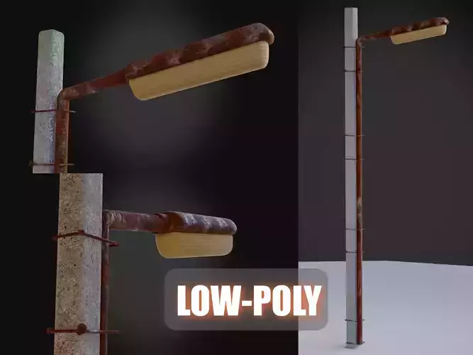 Old dirty village street lamp post