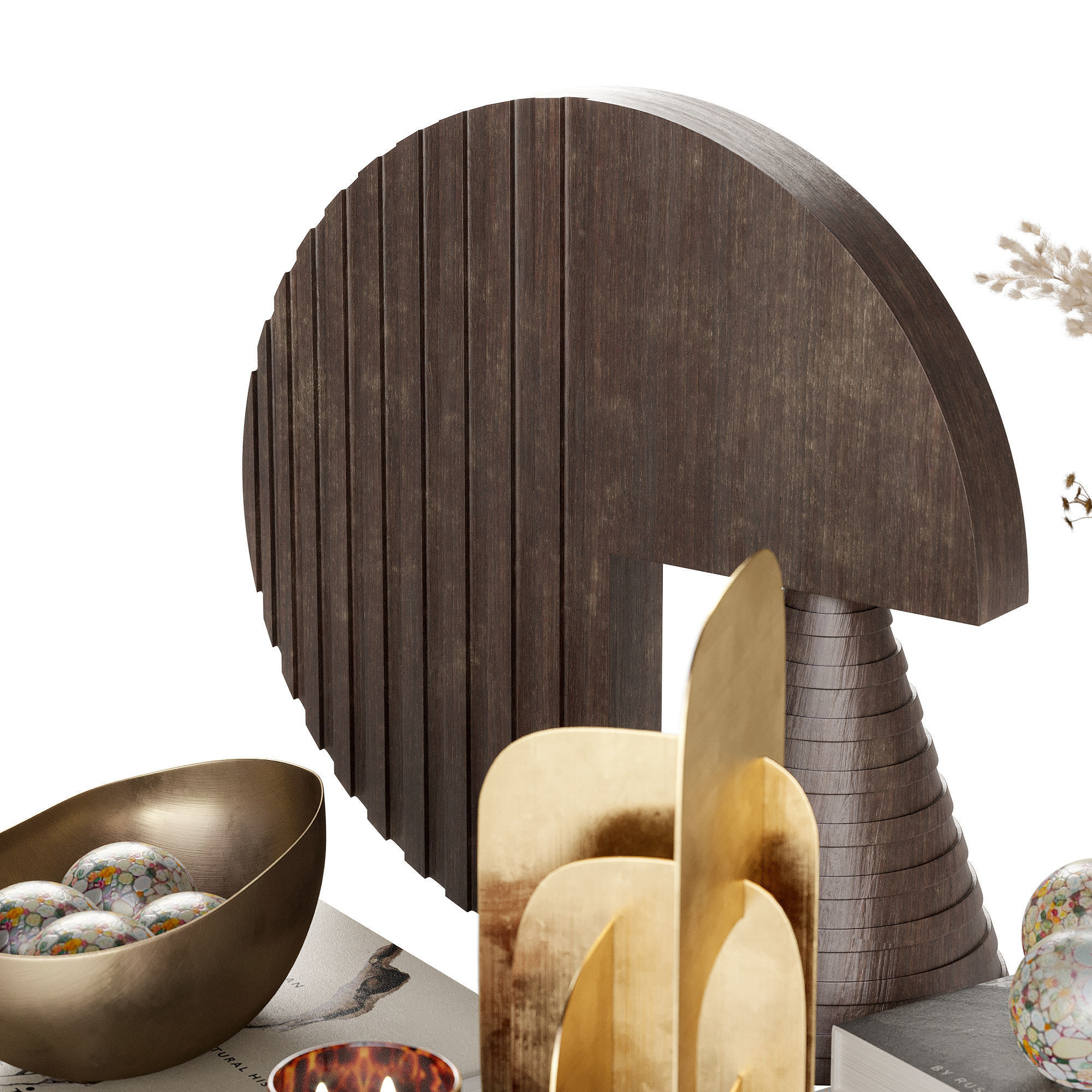 Decorative set with Tortoise Glass Candles 3D model_1