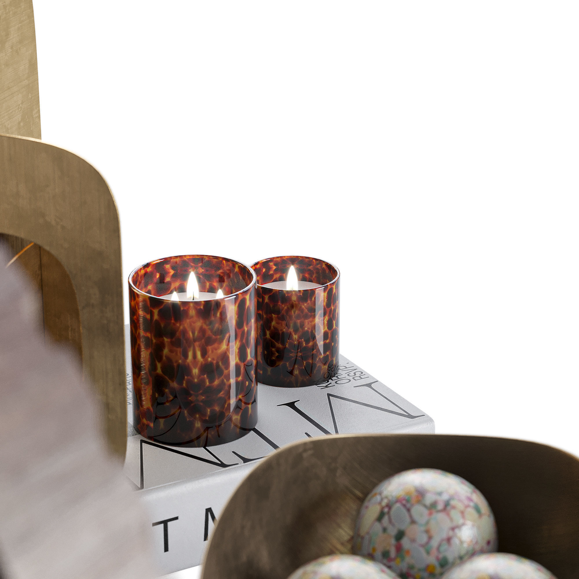 Decorative set with Tortoise Glass Candles 3D model_2