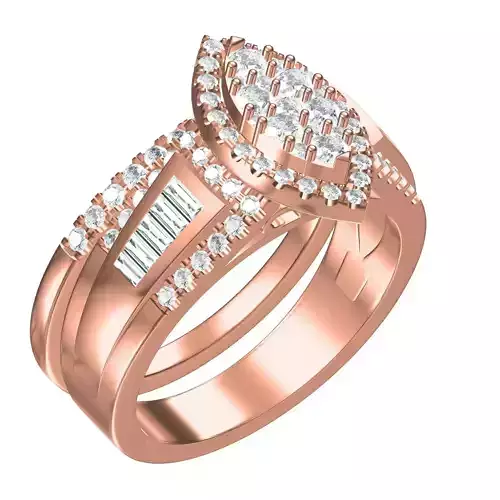 Marquise Shape Round Diamond Engagement Ring with Band