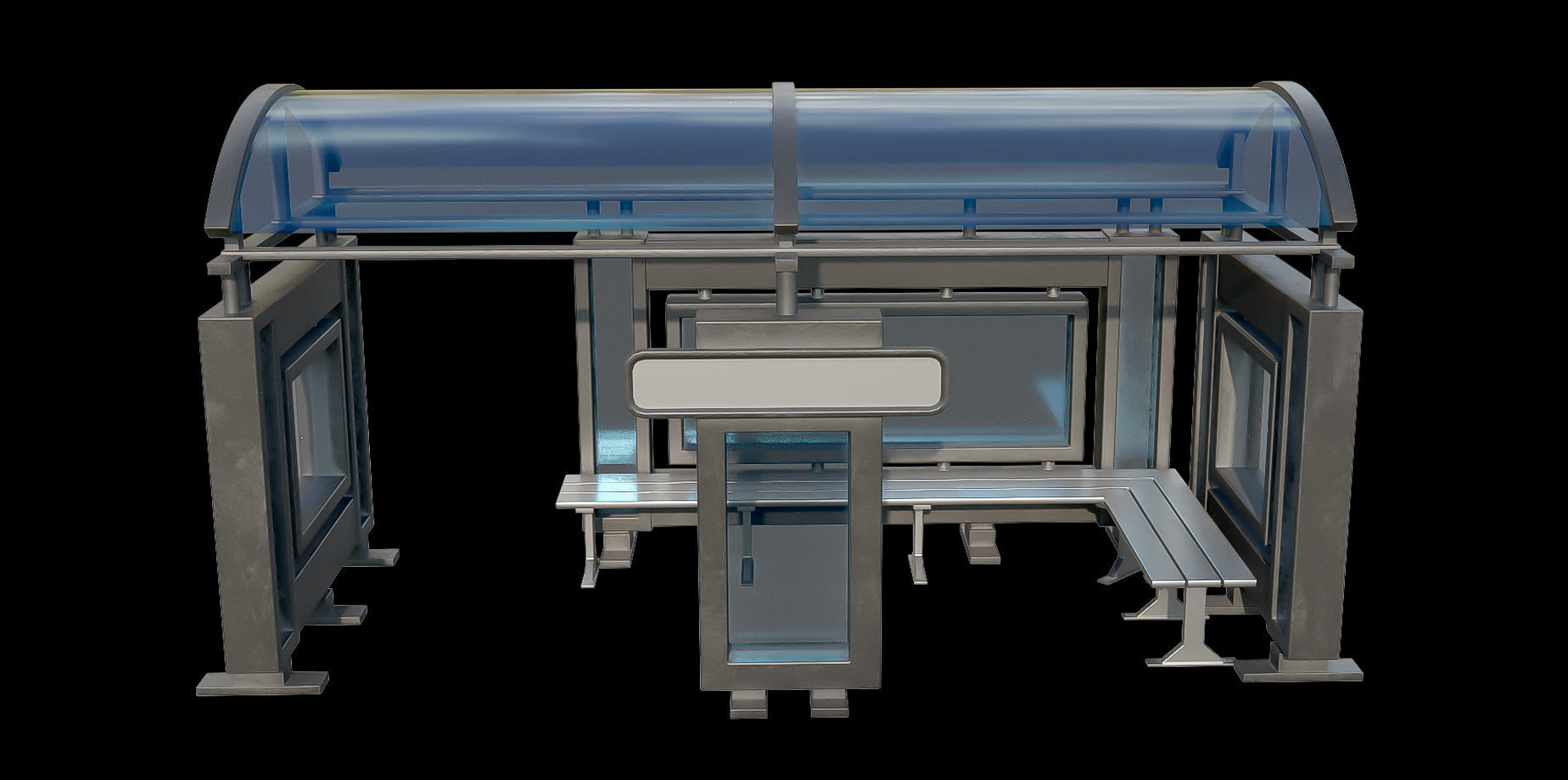 Game Ready Bus Stop 4 Low-poly 3D model_5