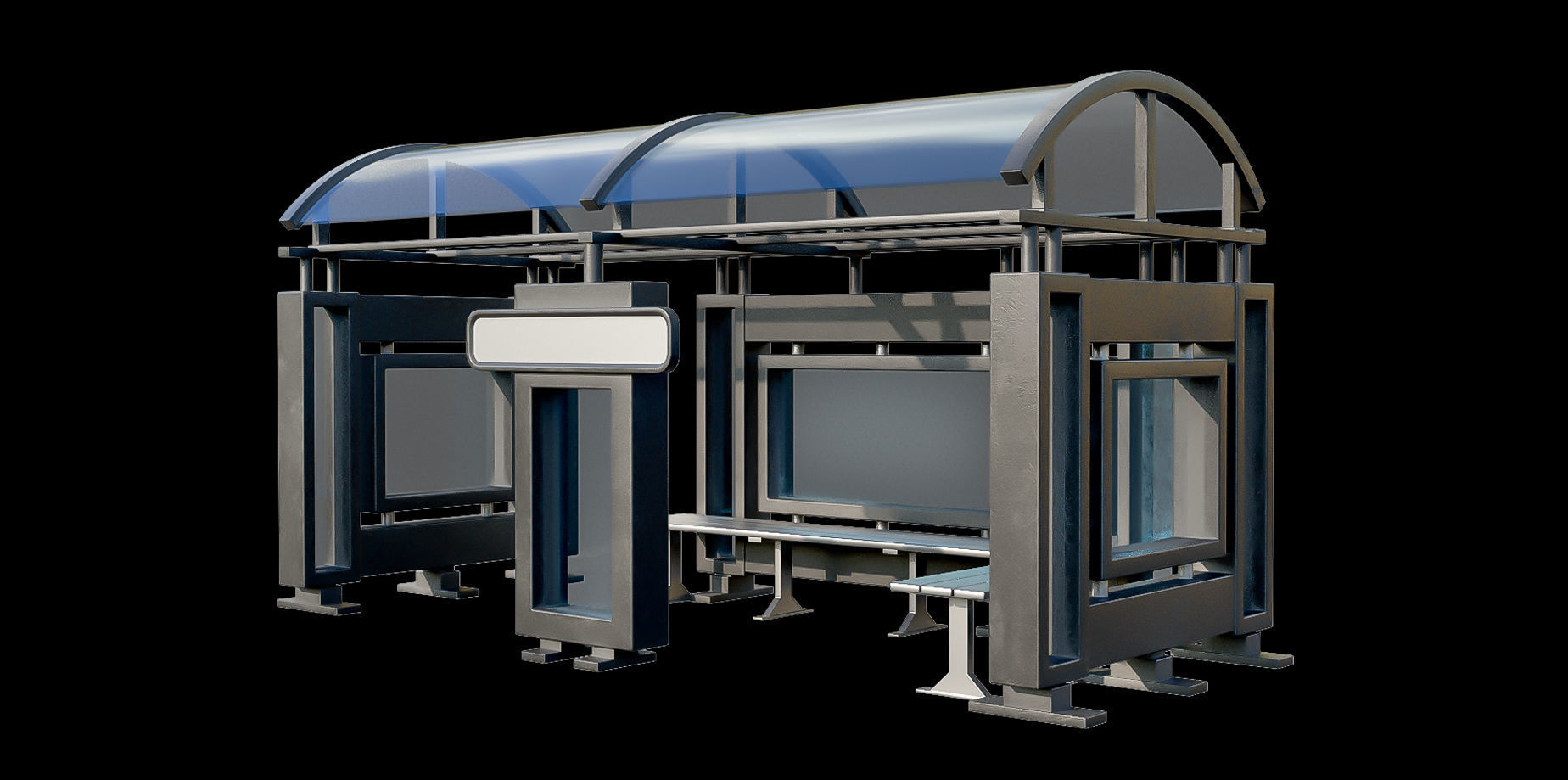 Game Ready Bus Stop 4 Low-poly 3D model_2