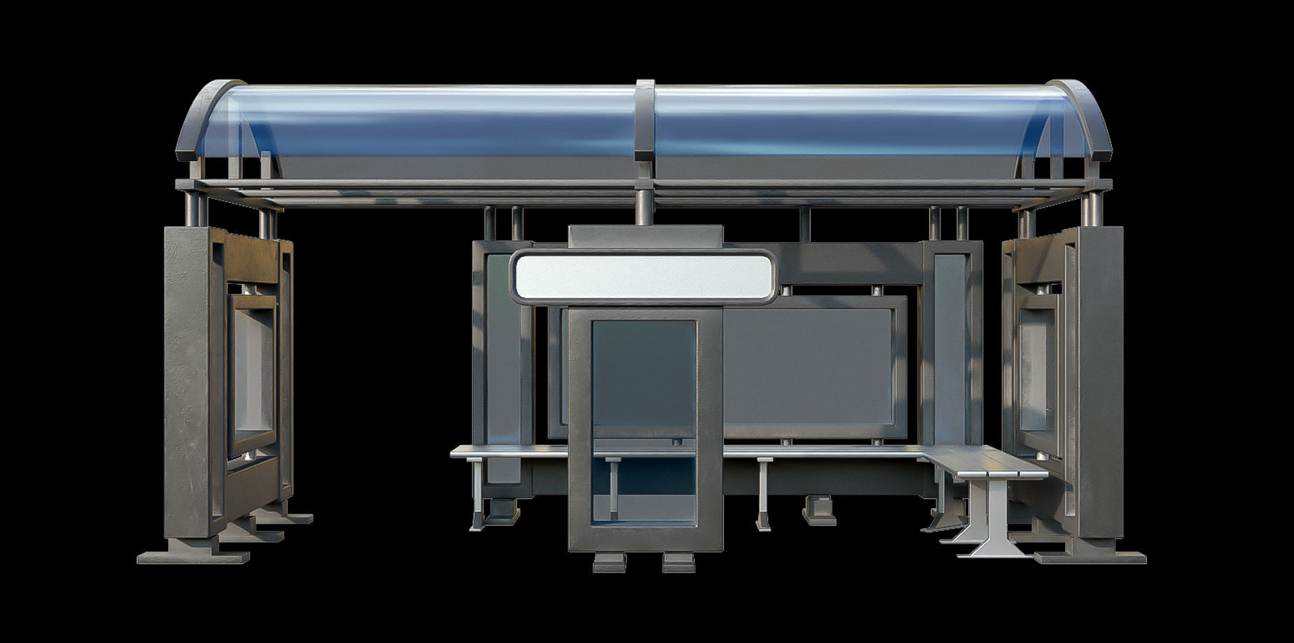 Game Ready Bus Stop 4 Low-poly 3D model_1